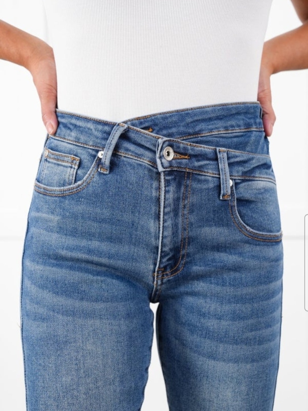 High-Rise Cropped Straight Jeans — Medium Blue - Picture 2 of 5
